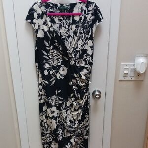Ralph Lauren Black and Cream Floral Midi Dress